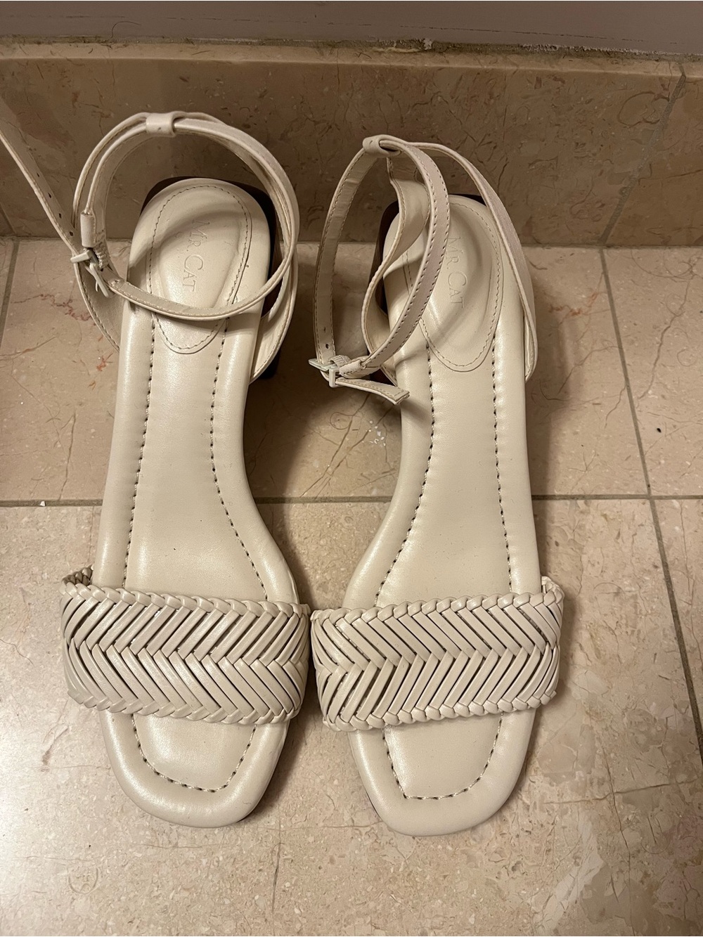 Braided Strap Ankle‑Tie Sandals in Cream